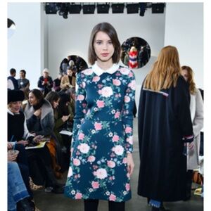 Erin Featherston Runway Neoprene Green Floral Fit & Flare Cocktail Dress, Size 2